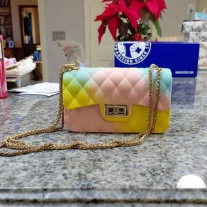 Colorful Quilted Chain Crossbody Bag. 7inX4in. Heavy Duty Rubber. Perfect for...